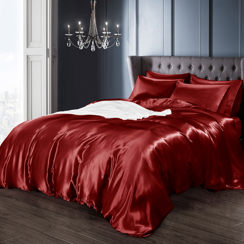 Intimates Single Red Satin Complete Bedding Set Image 1