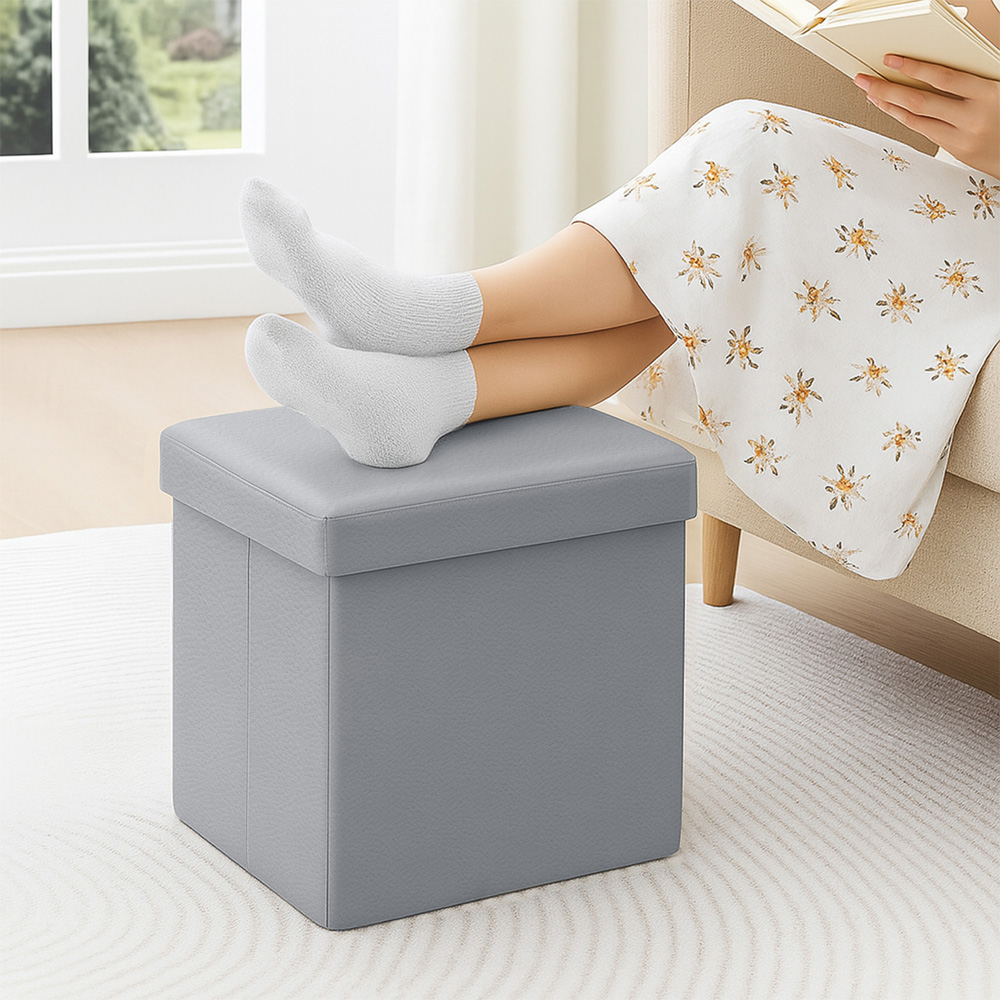 Homerepublic Grey Faux Leather Foldable Storage Box 38 x 38cm Image 2