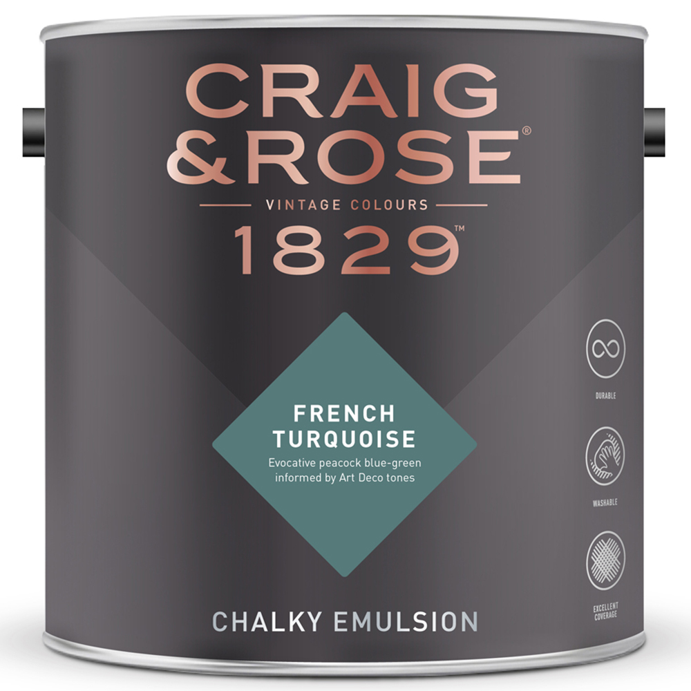 Craig & Rose Walls and Ceilings French Turquoise Chalky Emulsion Paint 5L Image 2