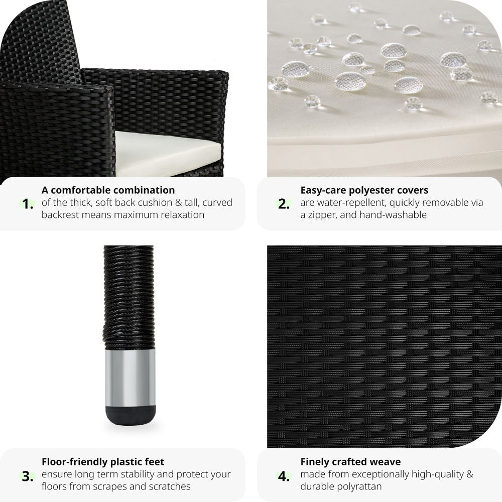 tectake Nantes Set of 2 Black and Beige Polyrattan Garden Chair Image 5