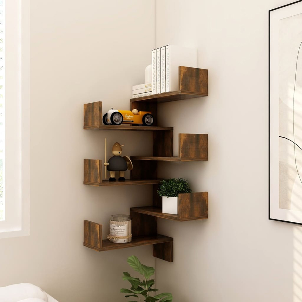 vidaXL 3-Tier Brown Corner Wall Shelf 2 Pack Image 2