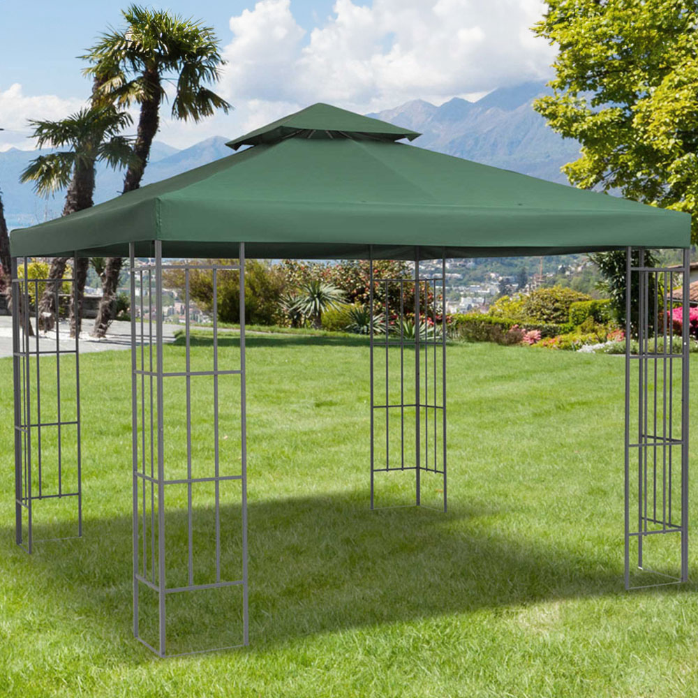 Outsunny 3 x 3m 2 Tier Dark Green Gazebo Canopy Replacement Cover Image 1