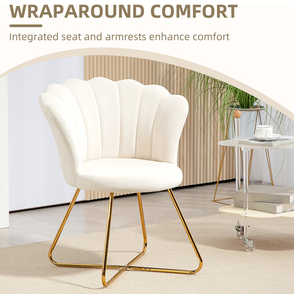 Portland Cream Velvet Accent Chair with Lotus Backrest Image 6