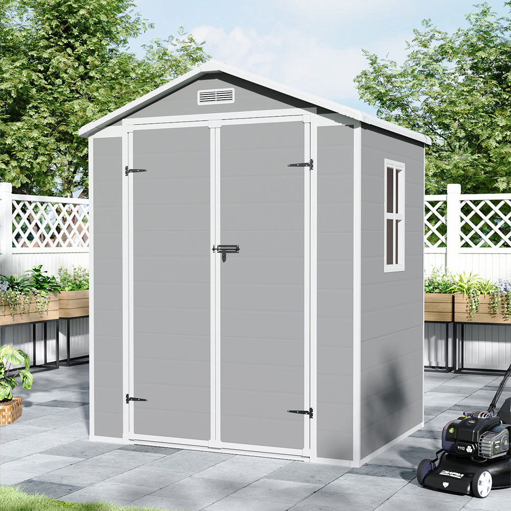 H&O Direct 6 x 4.4ft Grey and Black Plastic Open Gable Roof Tool Storage Shed Image 4