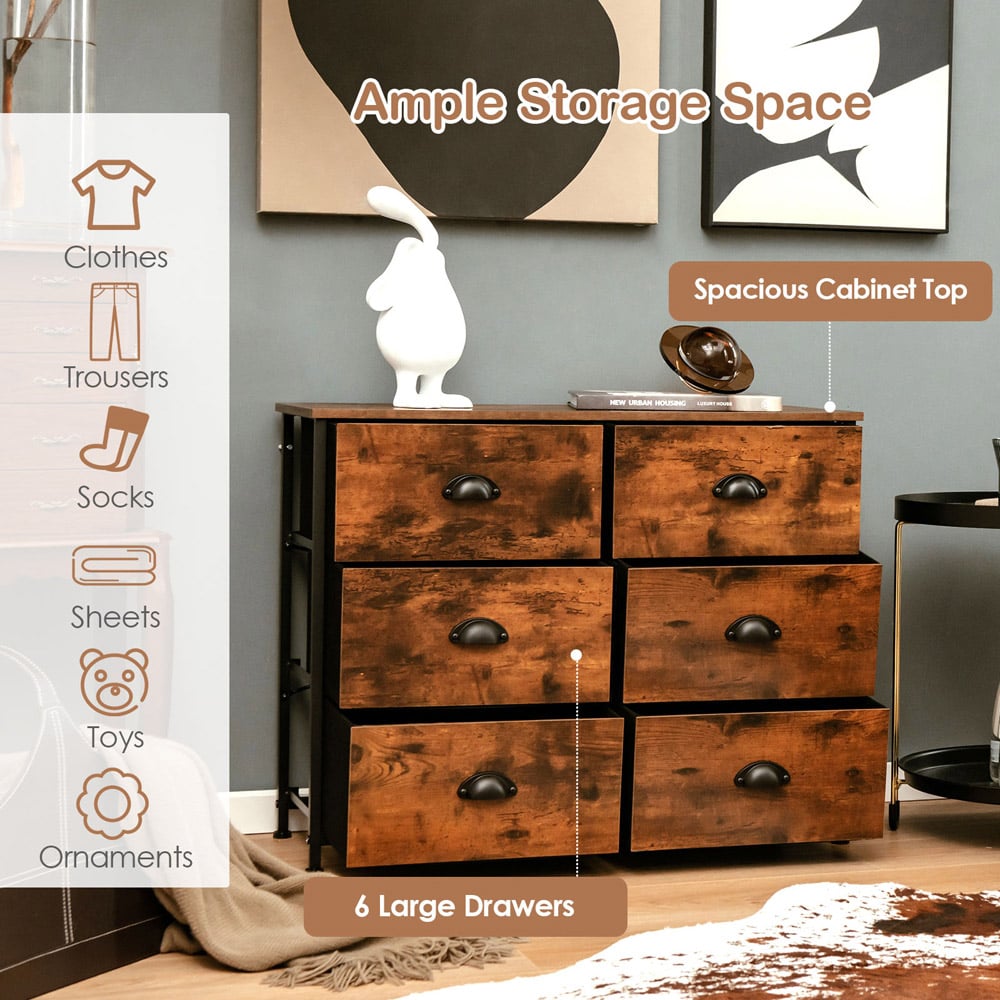 Costway 6 Drawer Rustic Brown Chest of Drawers Image 8