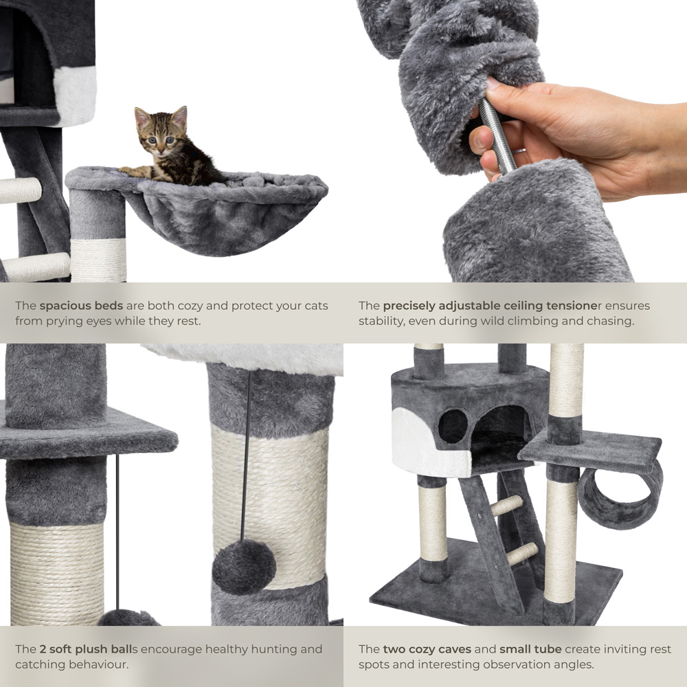 tectake Hansi Grey and White Cat Tree with Scratching Posts 260cm Image 4