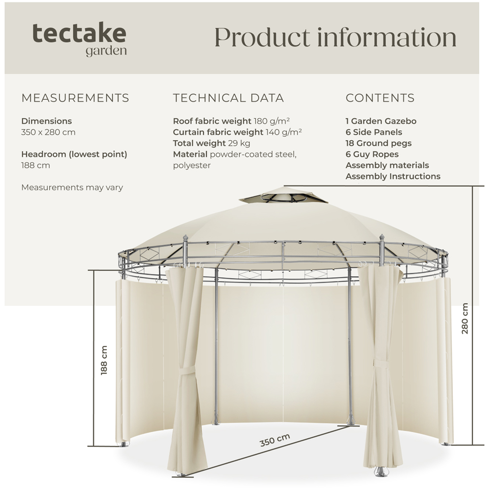 tectake Siana 3.5m Cream Double Roof Water-Repellent Round Gazebo with 6 Side Panel Image 9
