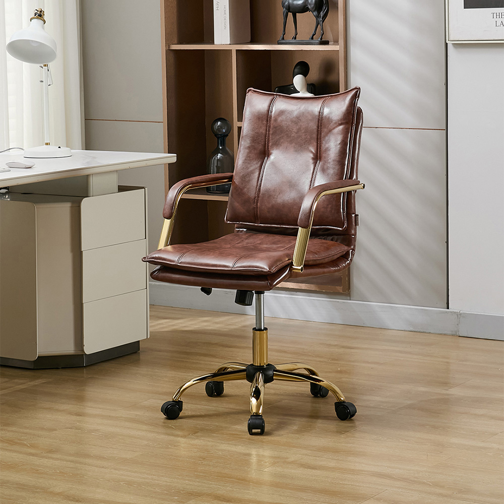 Living and Home Brown PU Leather Height Adjustable Vintage Swivel Office Chair Image 7