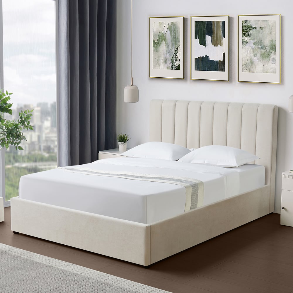 Brooklyn Evelynne Double Beige Linen Ottoman Bed Image 2