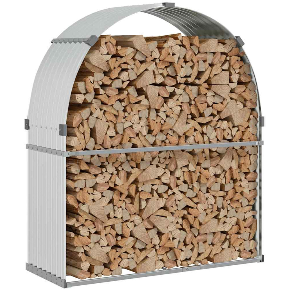 vidaXL Silver Galvanised Steel Firewood Log Holder 140 x 120 x 45cm Image 2