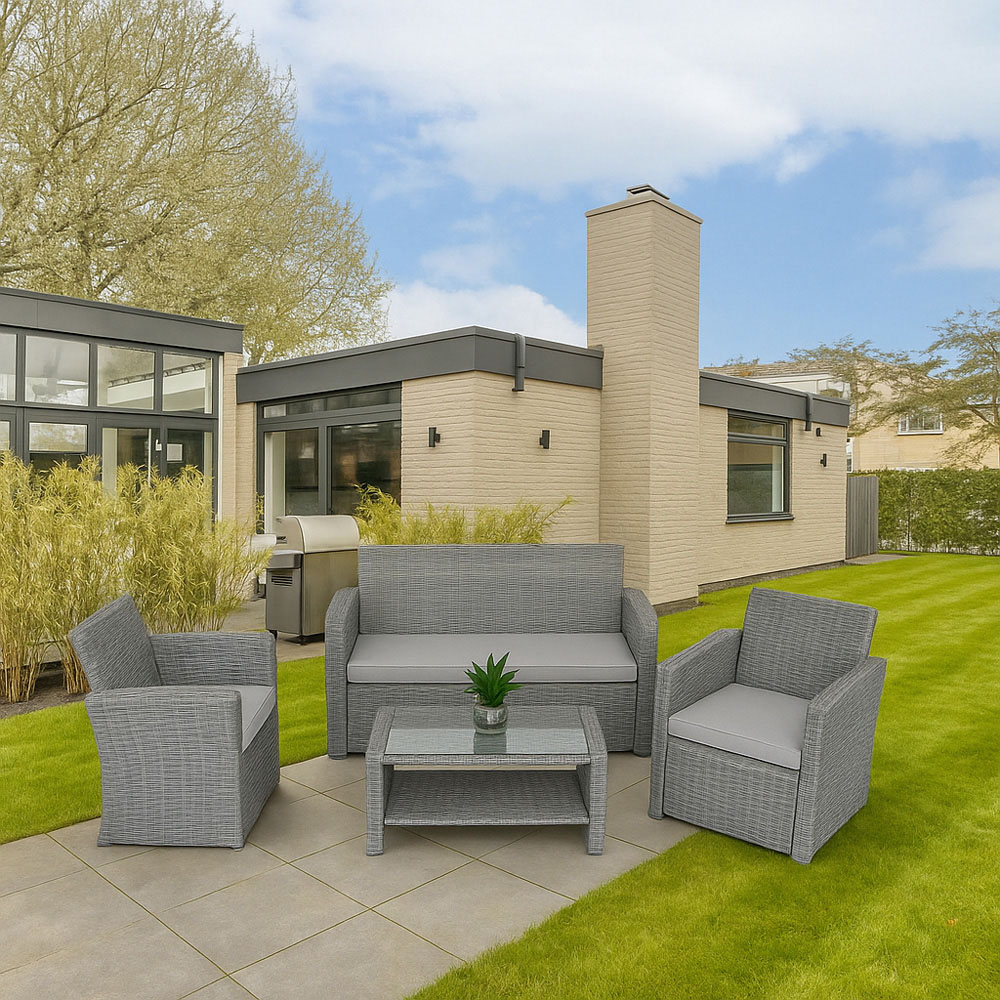 Shatchi 4 Seater Grey Steel Garden Sofa Set Image 7