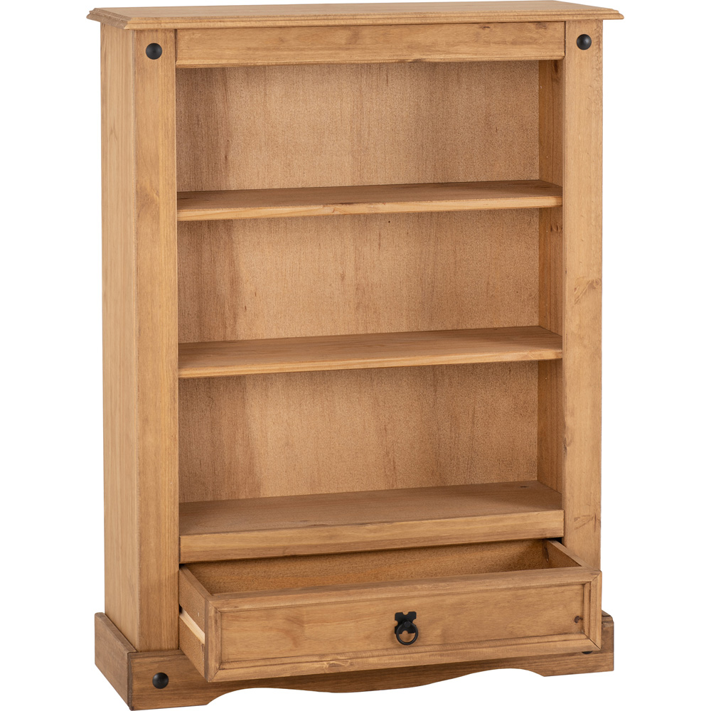 Seconique Corona Single Drawer 3 Shelf Distressed Waxed Pine Bookcase Image 3