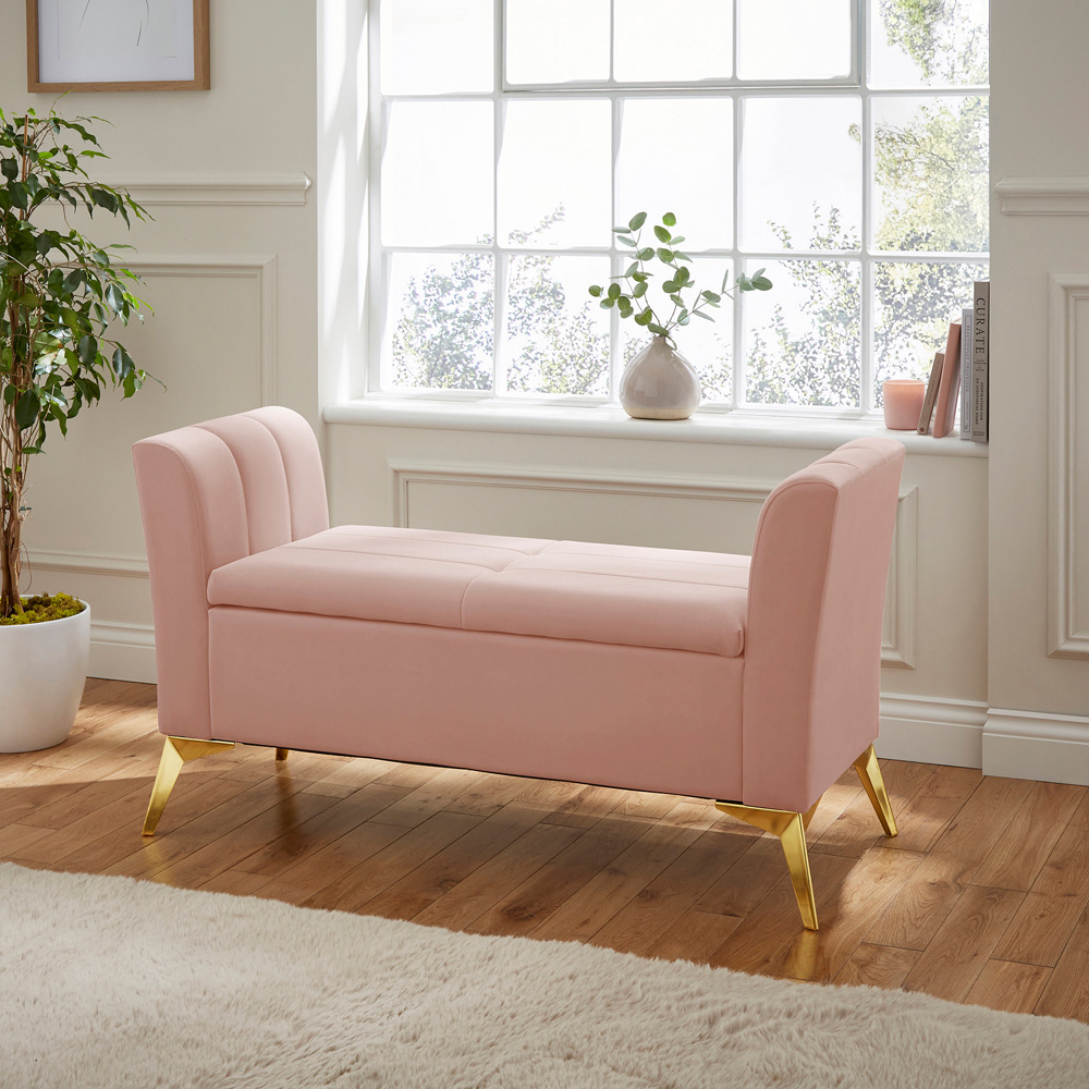 GFW Pettine Blush Pink Ottoman Storage Bench Image 6