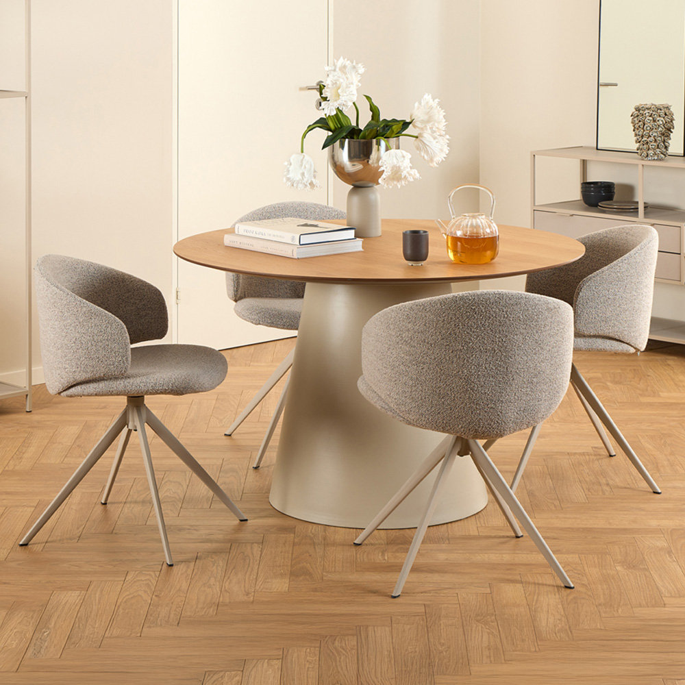 Florence Soli 4 Seater Round Dining Table Set Oak Grey and Beige Image 1