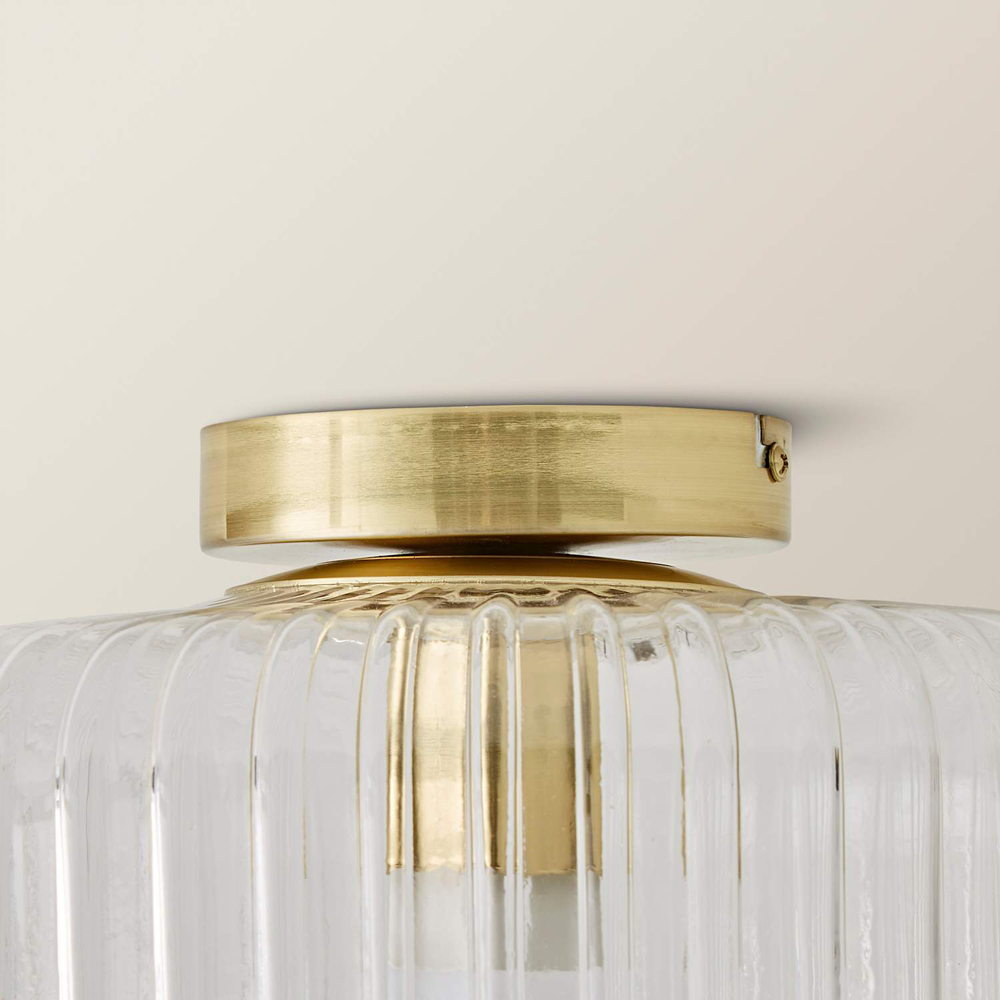 ValueLights Calpe Ribbed Smoked Shade Large Antique Brass Flush Ceiling Light with Bulb Image 3