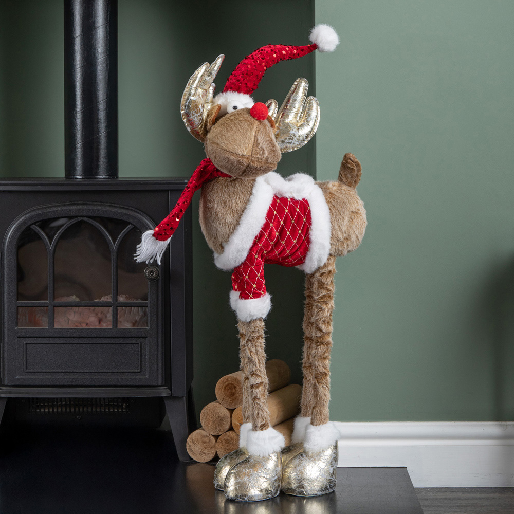 Samuel Alexander Golden Tall Plush Rudolph Christmas Decoration with Extendable Legs 91cm Image 2