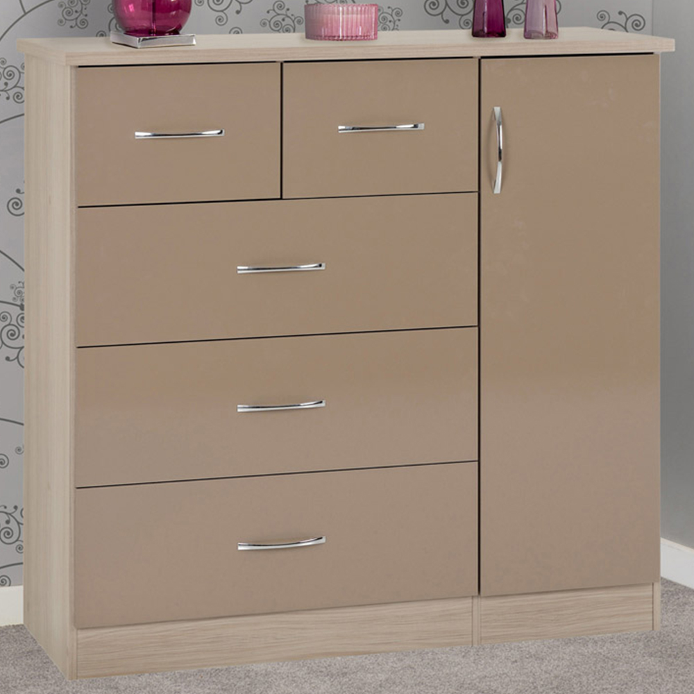Seconique Nevada 5 Drawer Oyster and Light Oak Low Wardrobe Image 1