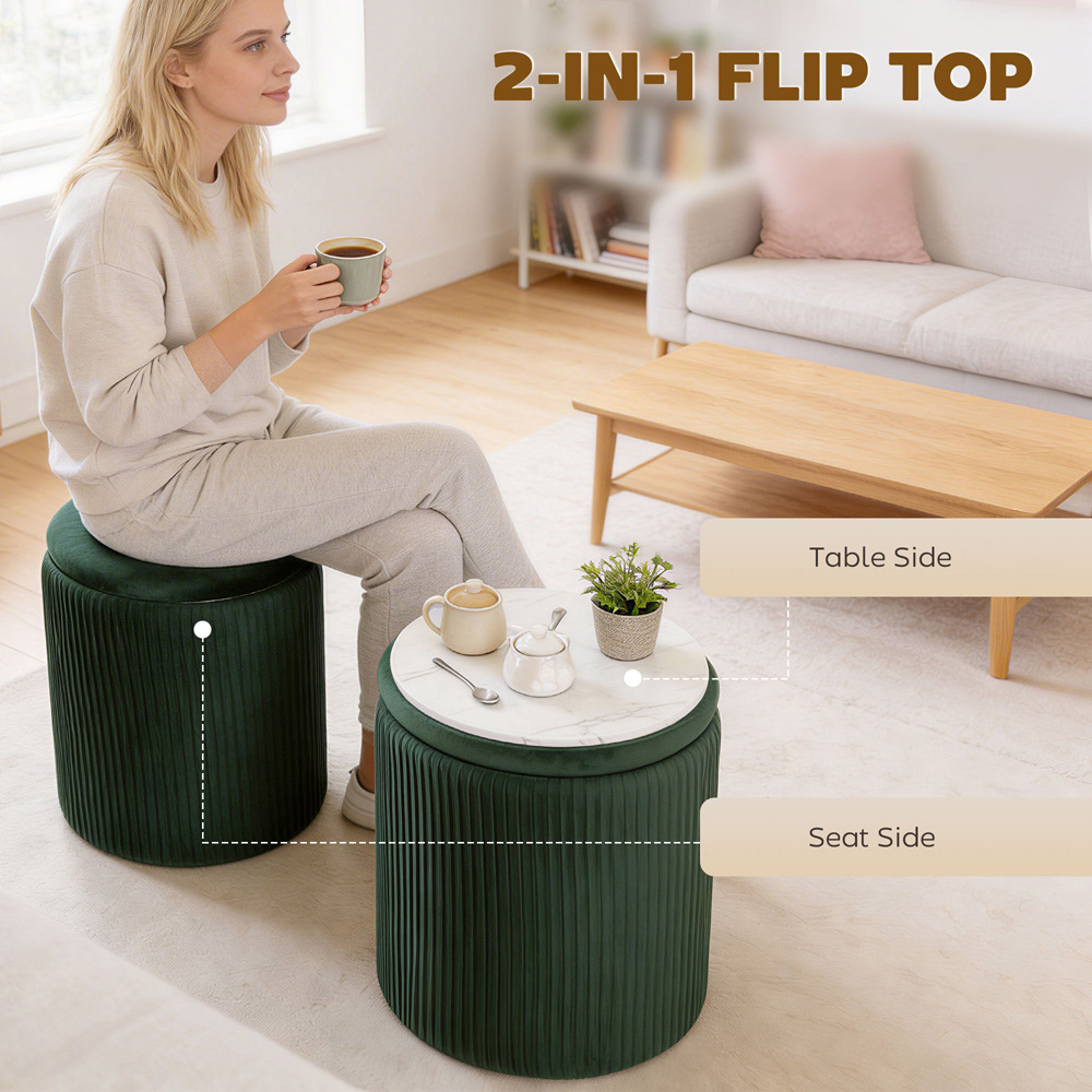 Portland Dark Green Round Storage Ottoman with Removable Top Image 5