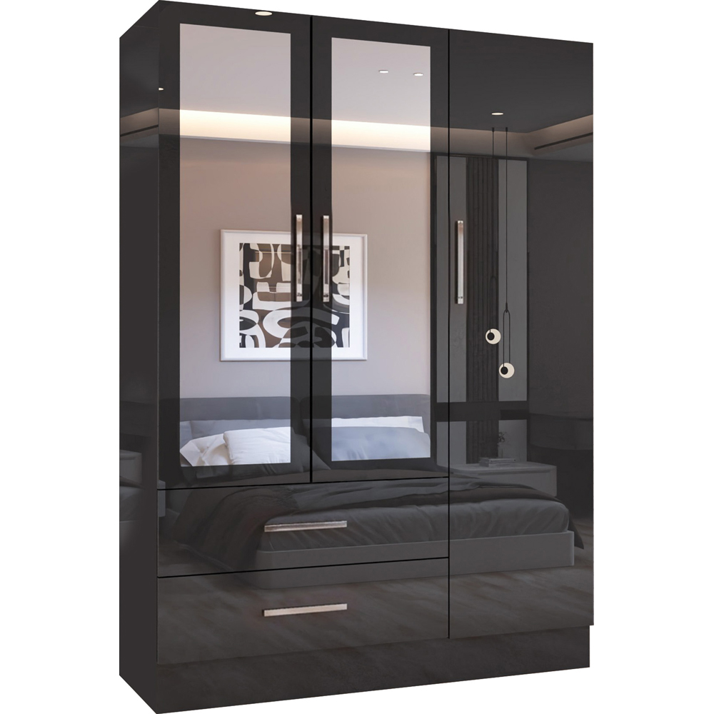 Sliding Wardrobes 4U 3 Door 2 Drawer Black High Gloss Hinge Door Wardrobe 120cm Image 2