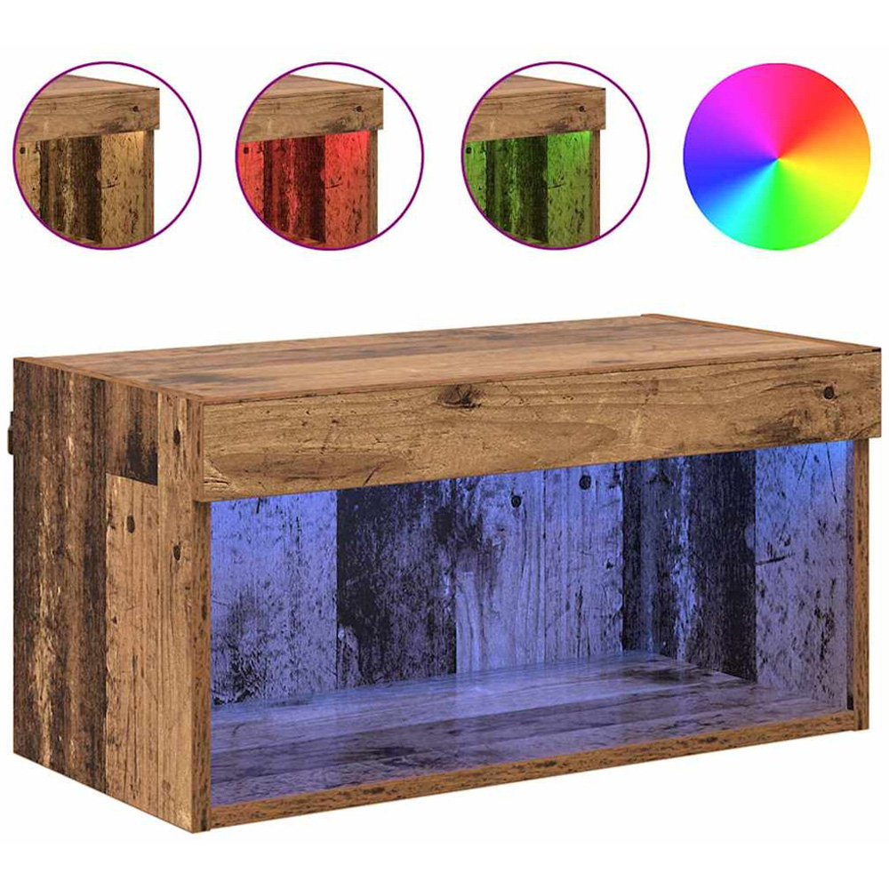 vidaXL Single Shelf Old Wood Wall Mounted Wide TV Cabinet with LED Light Image 4