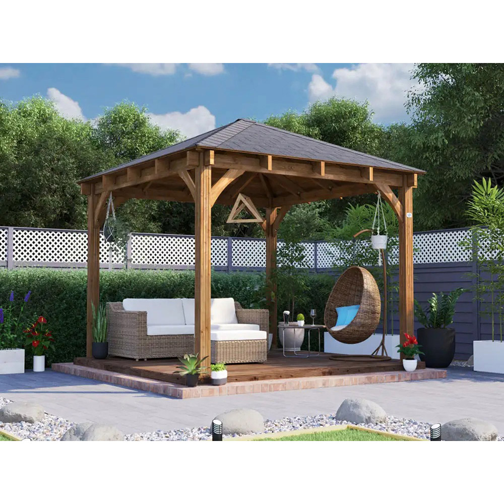 Dunster House Leviathan 3 x 3m Brown Heavy Duty Hot Tub Shelter Garden Gazebo with Roof Shingles Image 5