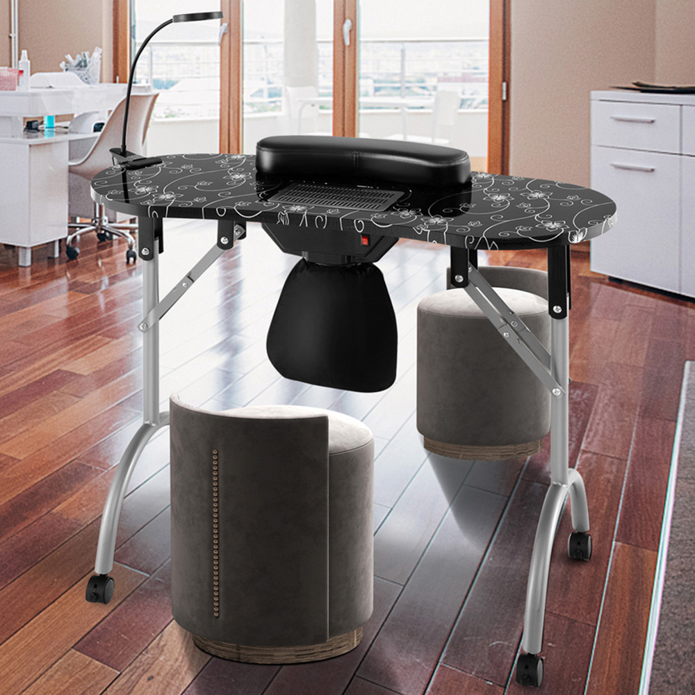 Costway Black Folding Manicure Nail Table with Electric Dust Collector Image 1