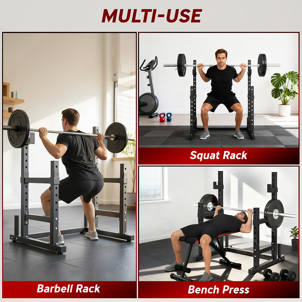 SPORTNOW Black Adjustable Barbell Squat Rack Image 4