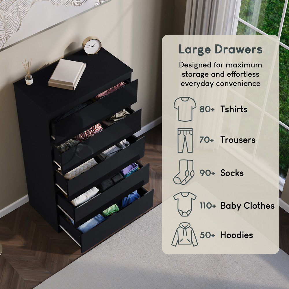 VIDA DESIGNS Glinton 5 Drawer Black Chest of Drawers Image 7