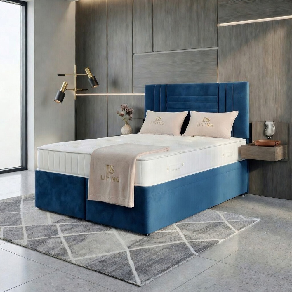 DS Living Orion Super King Size Blue Plush Ottoman Bed Image 4