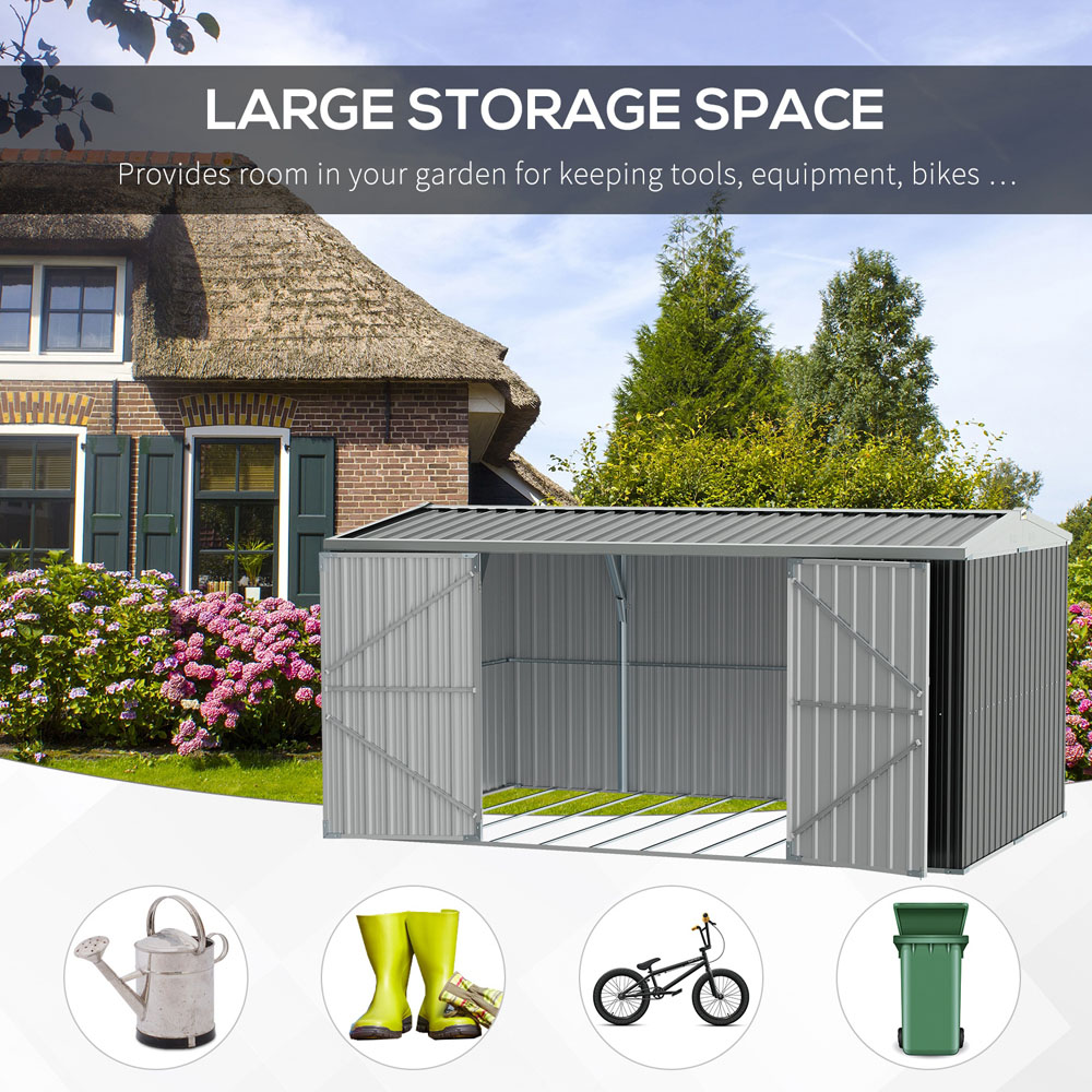 Outsunny 14 x 8ft Grey Metal Apex Garden Shed Image 4
