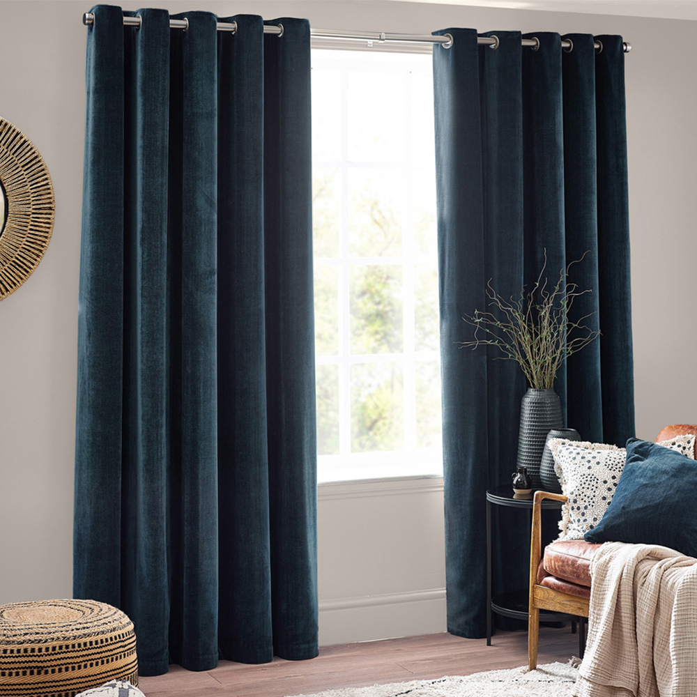 Yard Navy Heavy Chenille Blackout Eyelet Curtains 229 x 229cm Image 1