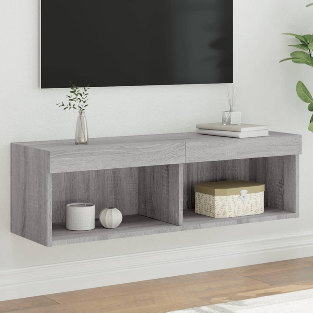 vidaXL 2 Shelf Grey Sonoma Wall Mounted TV Cabinet with LED Lights Image 1
