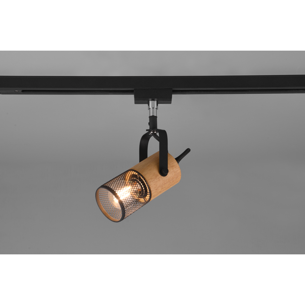 TRIO Tosh Black Matt and Natural Wood Outdoor Light Image 2