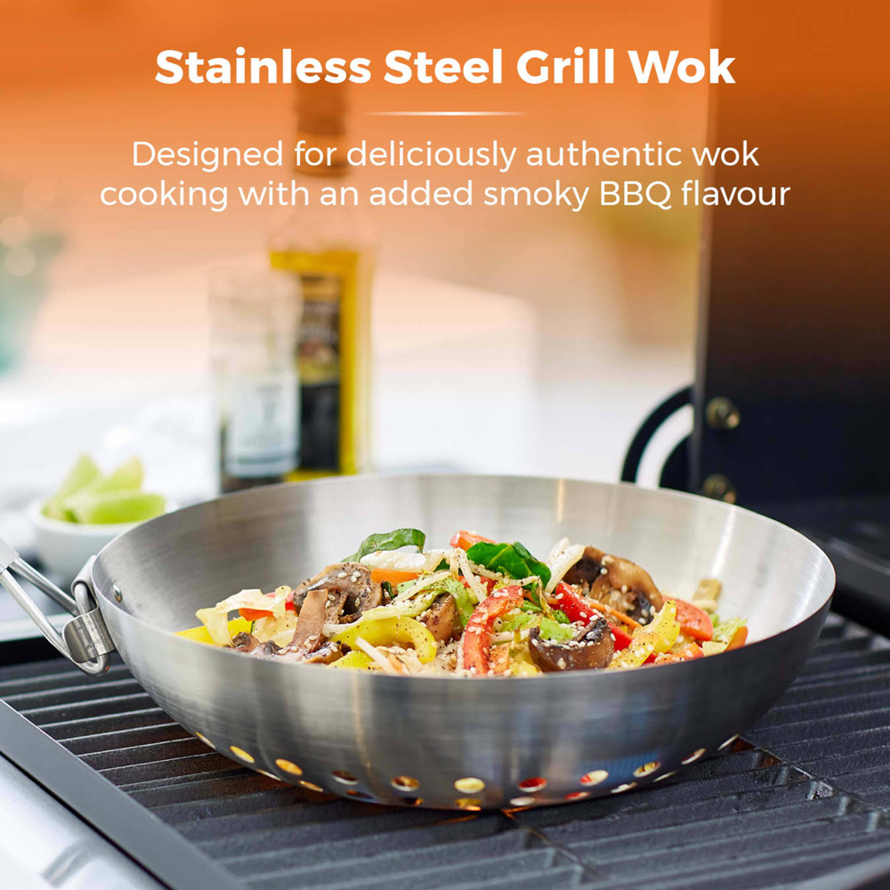 Tower 28cm Stainless Steel Grill Wok with Folding Bakelite Handle Image 2