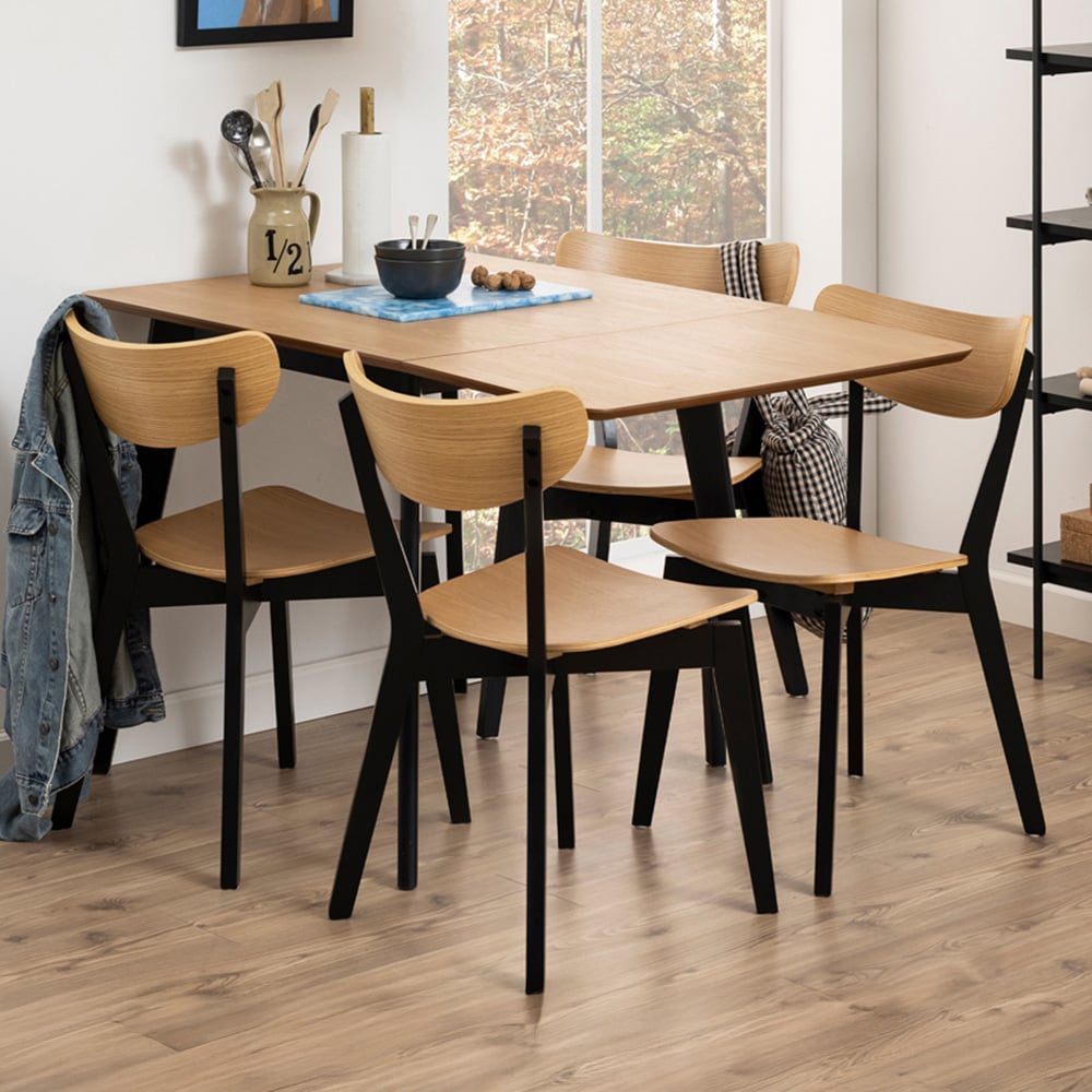Florence Roxby 4 Seater Extending Dining Table Oak and Black Image 1