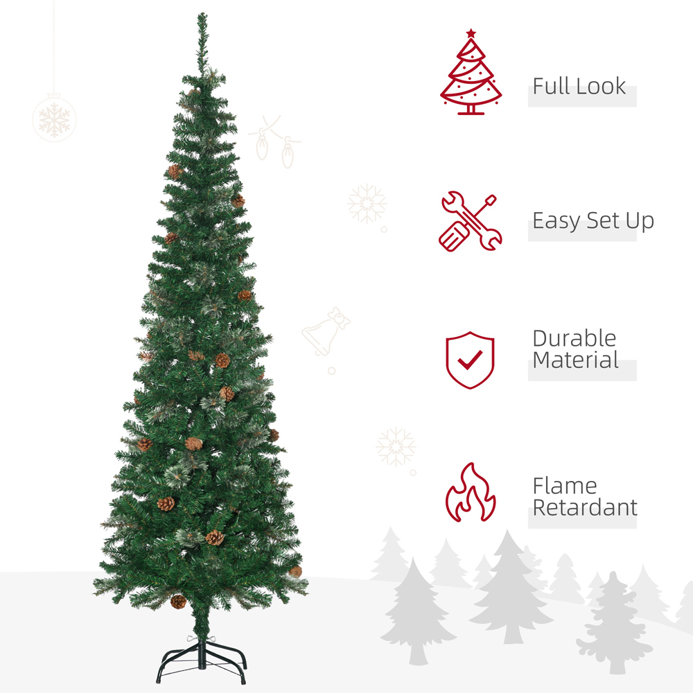 Everglow Pencil Slim Green Artificial Christmas Tree with Pine Cones 6.5ft Image 4