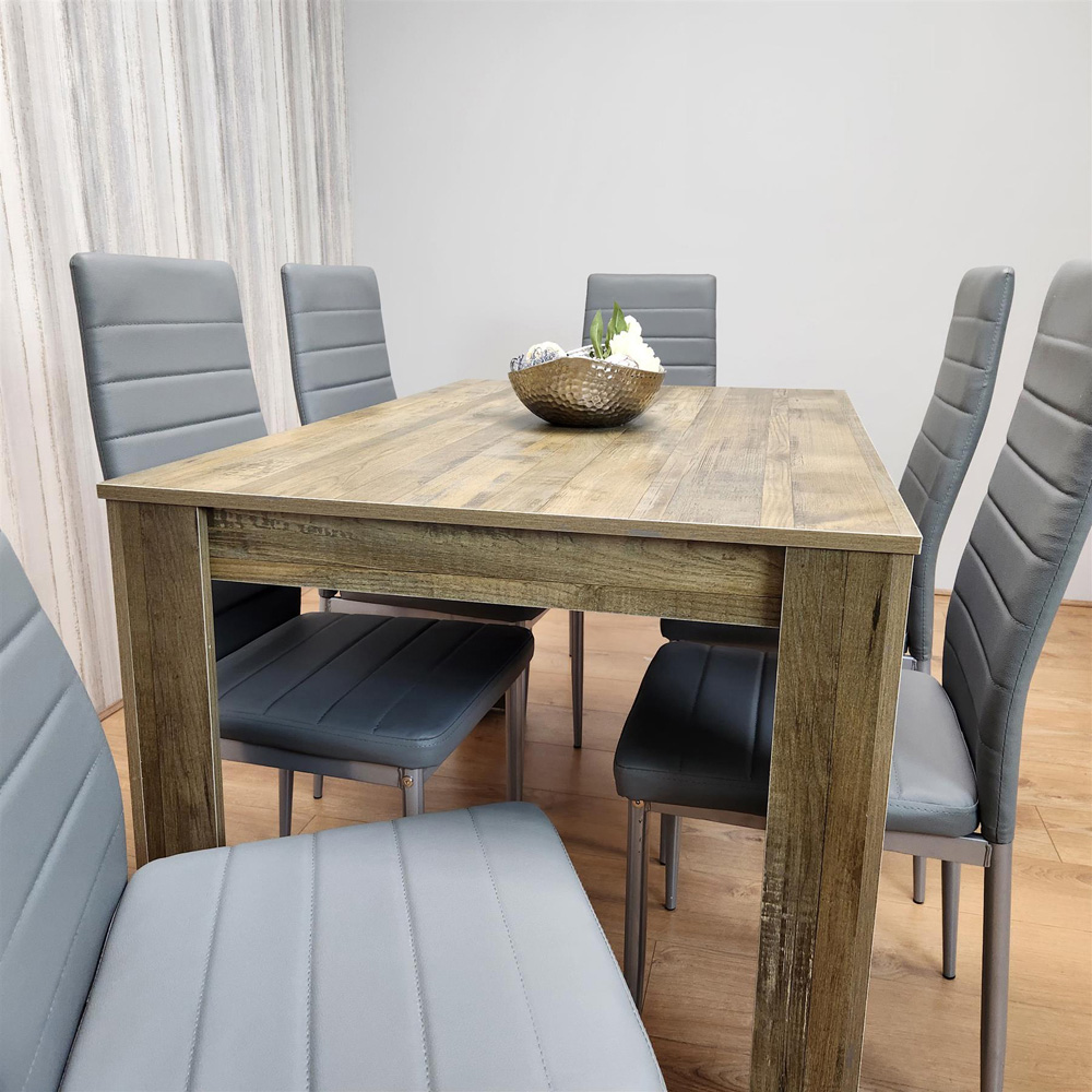 Kosy Koala 6 Seater Faux Leather Dining Set Rustic Effect and Grey Image 2