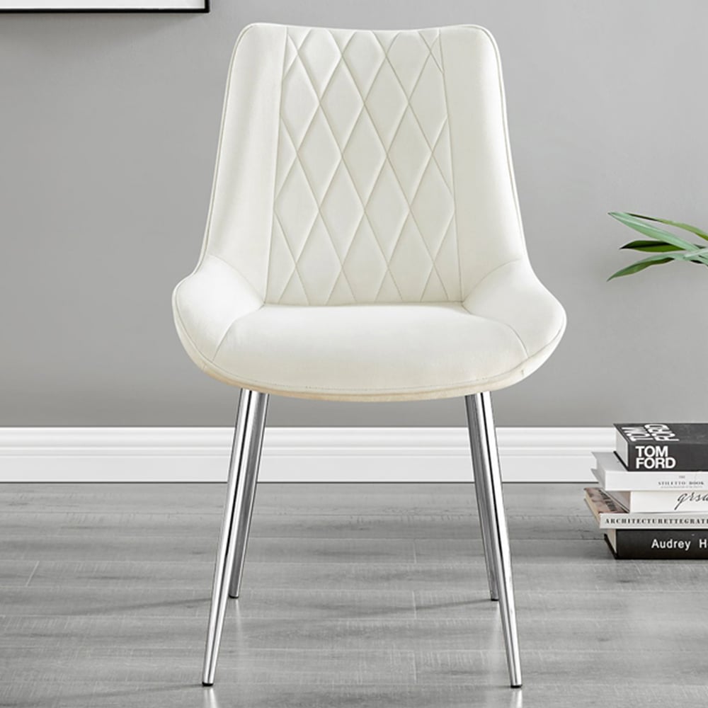 Furniturebox Solo Cesano 6 Seater Dining Set White Marble Effect and Cream Image 3