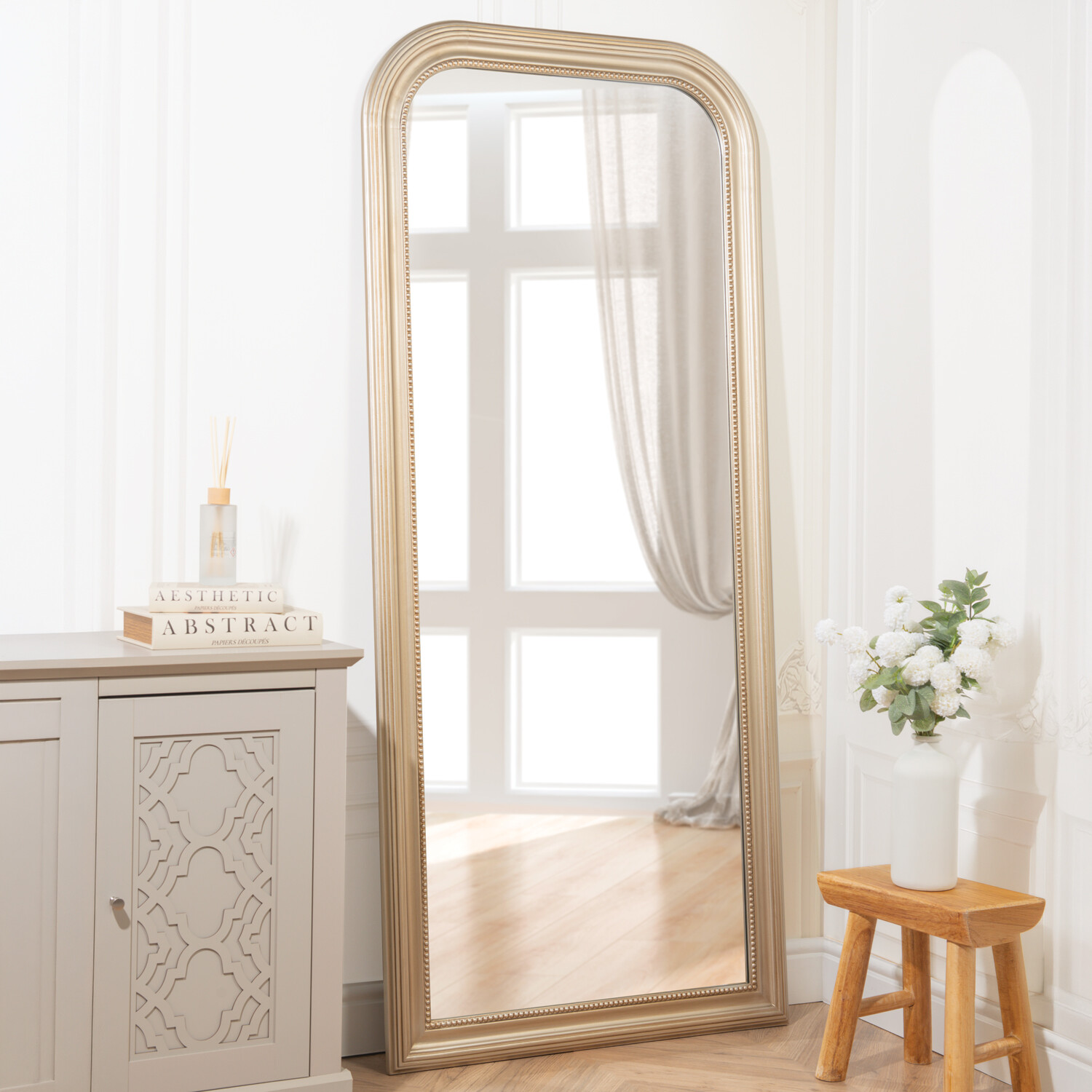Antique Beaded Lean-To Mirror Gold Image 2
