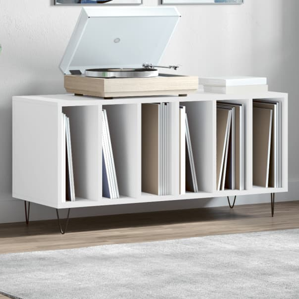 vidaXL 6 Shelf White Record Cabinet Image 1