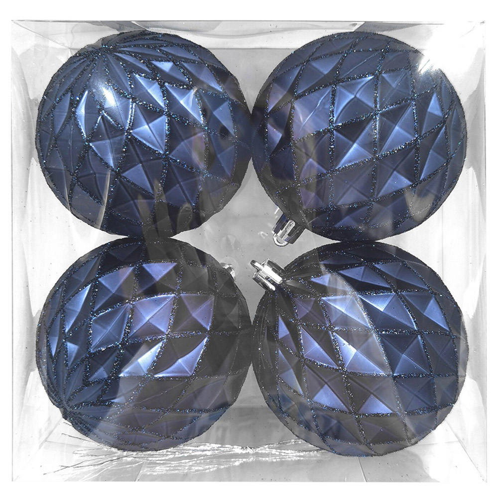 Pack of 4 Navy Glitter Geo Baubles Image
