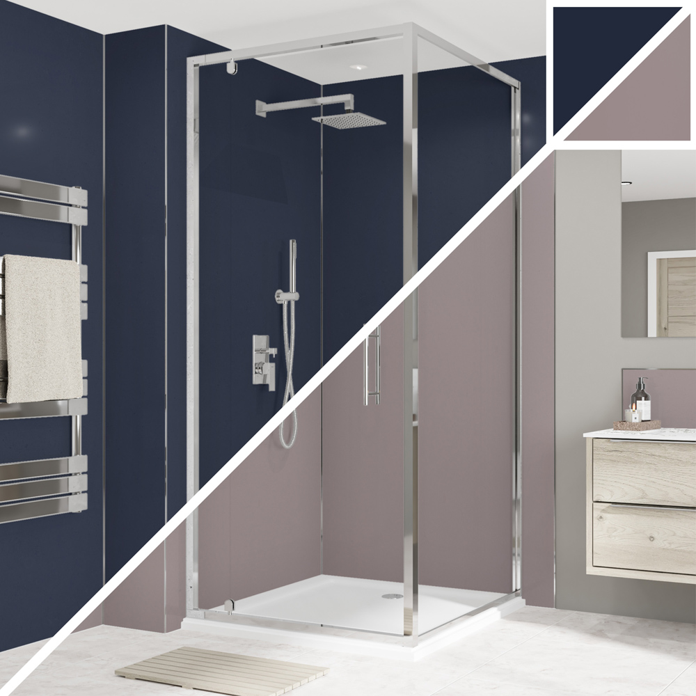Wetwall Alloy Deep Sea Blue and Smoked Rose Double Sided Shower Wall Panel 1220mm Image 1