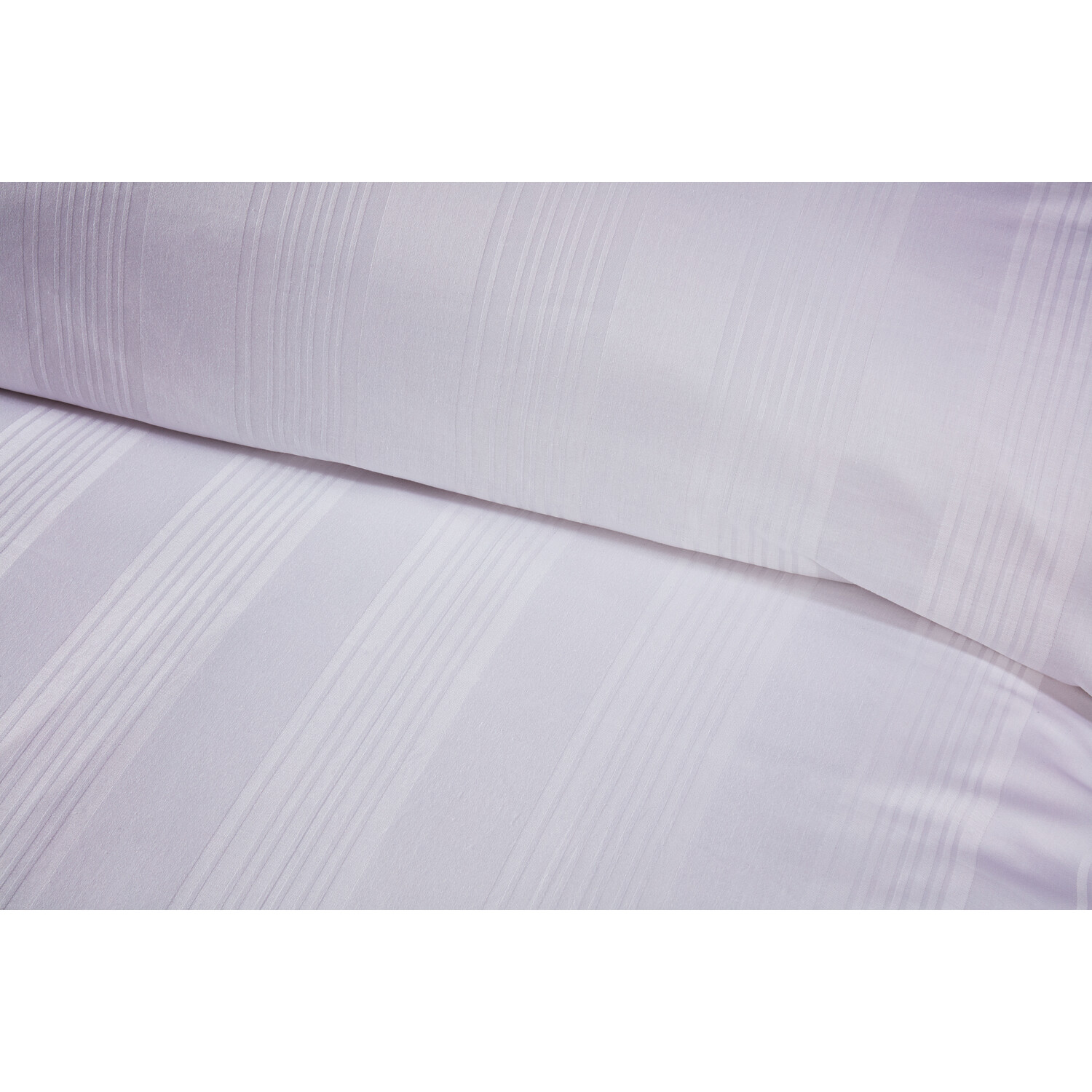 Islington Stripe Sateen Duvet Cover and Pillowcase Set - White / King Image 4