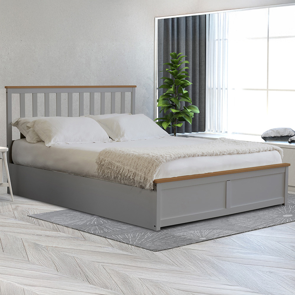 Comfy Living Small Double Grey Gas Lift Ottoman Bed Image 1