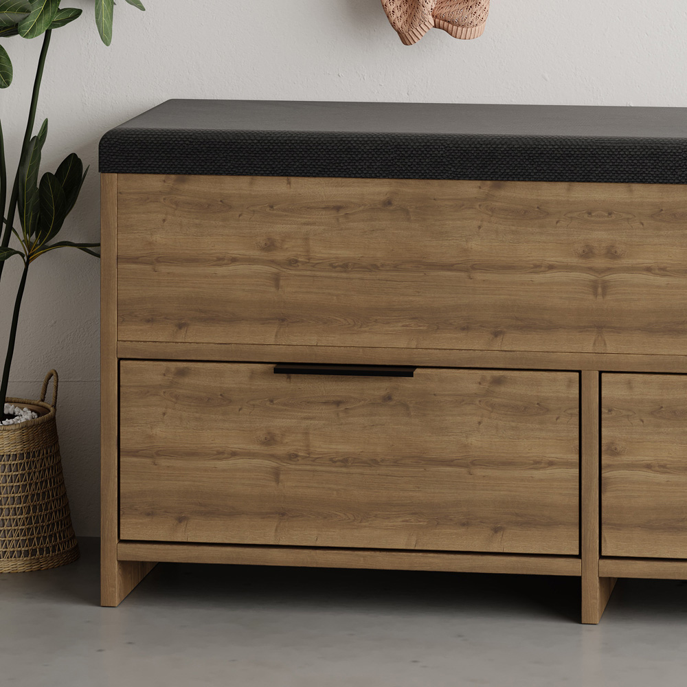 Decortie Cove 2 Door 2 Shelf Dark Oak Effect Modern Shoe Storage Bench Image 3