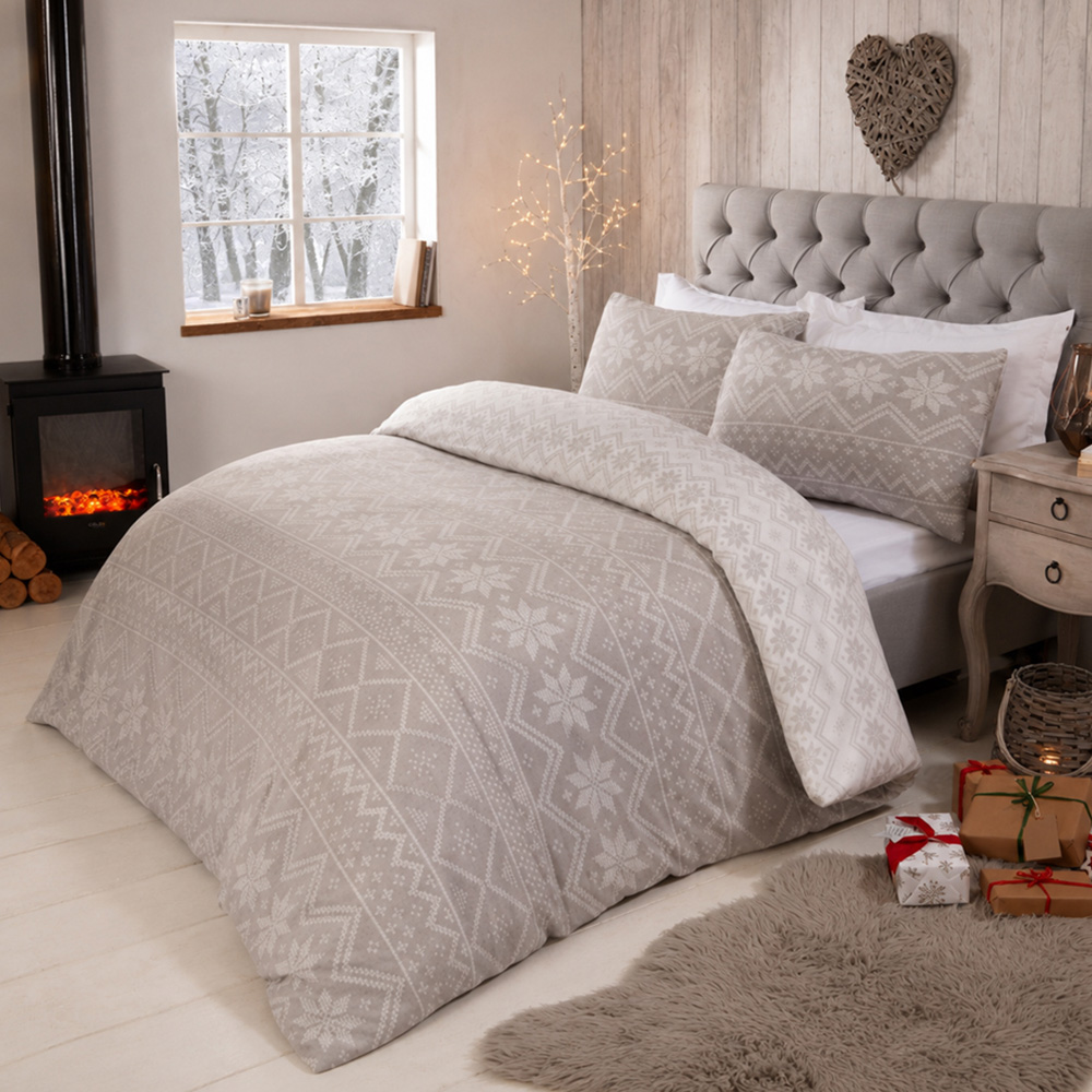 Smart Living Single Grey Fairisle Fleece Duvet Set Image 1