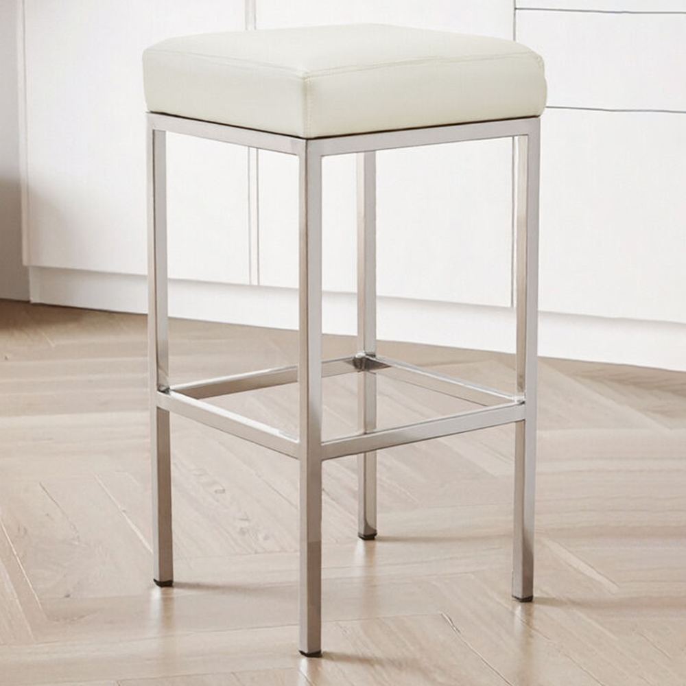 Premier Housewares Baina White and Chrome Finish Bar Stool Image 1