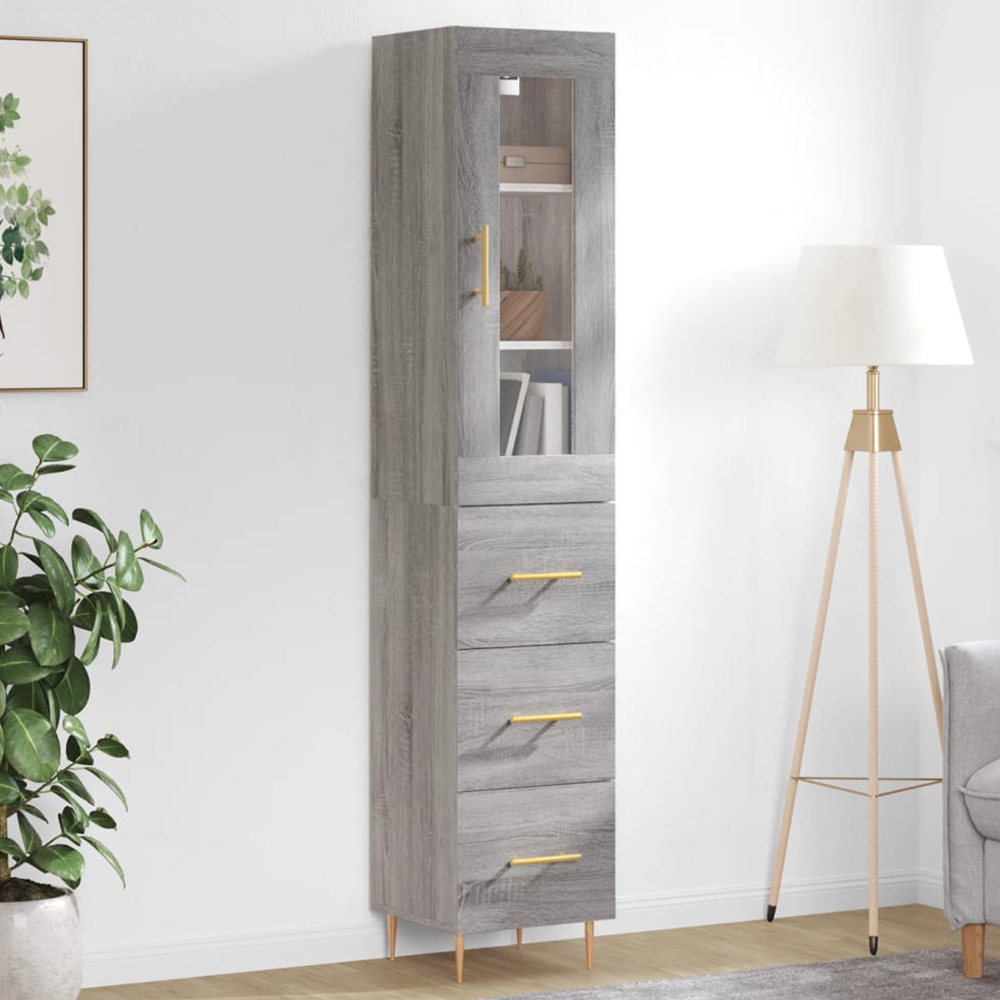 vidaXL Single Glass Door 3 Drawer Grey Sonoma Highboard Image 1