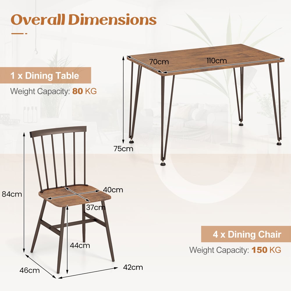 Costway 4 Seater Dining Set with Swivel Feet Walnut Image 8