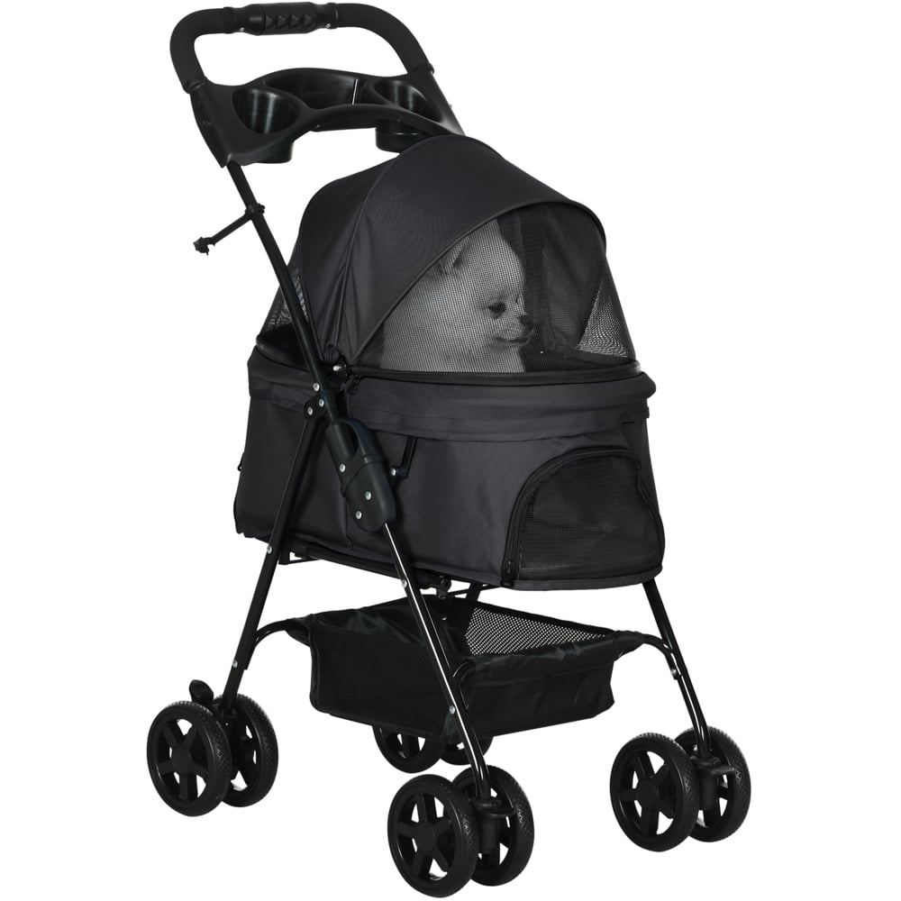 PawHut Foldable Black Pet Stroller with Canopy Image 1
